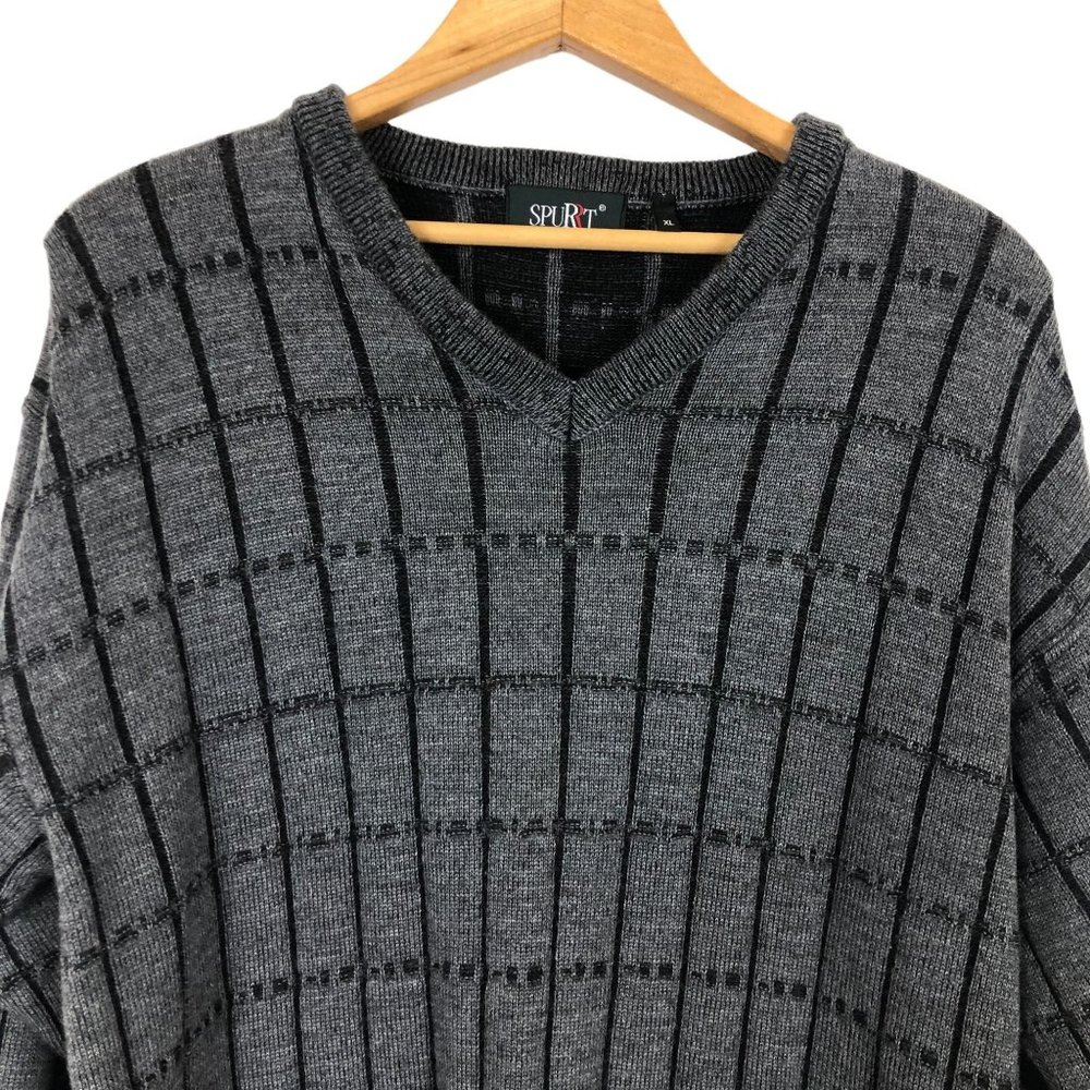 Spurrt Mens Knit Merino Wool Blend Sweater Sz XL V Neck Gray Germany Unique - Picture 4 of 9